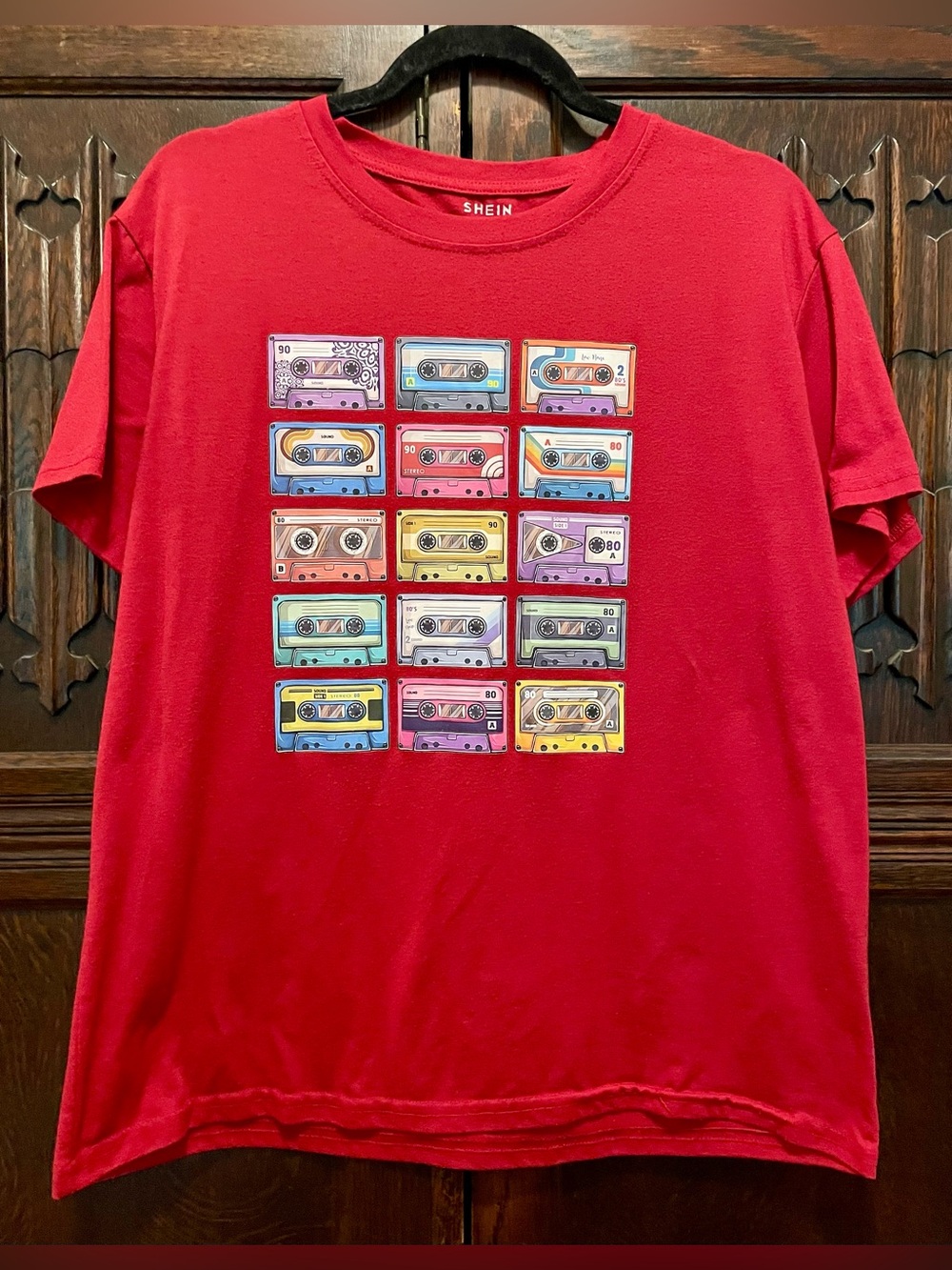 Shein Women’s Red Cassette Tapes T-Shirt Size L